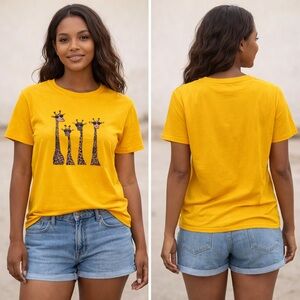Yellow Giraffe Graphic T-Shirt- size L